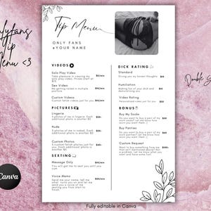 Black & White OnlyFans Minimalist Tip Menu Template, Fansly Templates, Camgirl, Adult Creator Content Menu, Tipping Menu, OF Girls, Editable