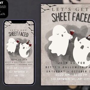Laten we het onder ogen zien! Sjabloon uitnodiging Halloween-feestje, digitale download uitnodigen, bewerkbare geest uitnodigen, afdrukbare Halloween-uitnodiging