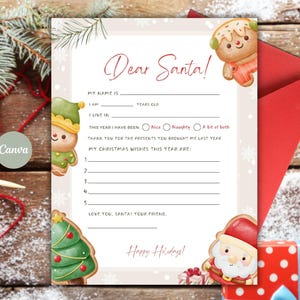 Schattige grillige kinderen bewerkbare sjabloon brief aan de kerstman, direct downloaden, afdrukbaar voor kerstverlanglijstjes, vakantieplezier pdf, familie