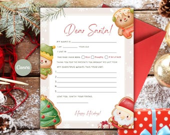 Bewerkbare sjabloon brief aan de kerstman: grillige kerstwensenlijst voor kinderen (pdf)