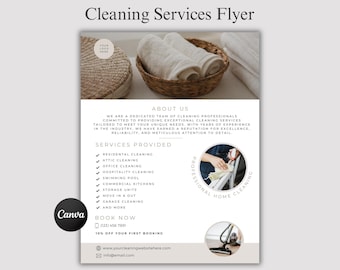 Zakelijke serviceflyer schoonmaken, sjabloonontwerp doe-het-zelfflyer, checklist conciërge, schoonmaakster, schoonmaakflyer huis en kantoor