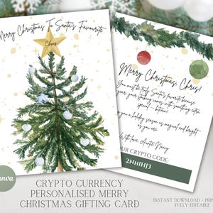 Peut inclure: Une carte-cadeau de Noël imprimable avec une illustration aquarelle d'un sapin de Noël et le texte "Joyeux Noël au favori du Père Noël Chris!" et "Joyeux Noël, Chris!" La carte comprend un code cryptographique : 2NHIHJ3.