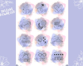 Purple Pastel Watercolor Instagram Story Highlight Covers, Watercolor Highlights, Neutral IG Covers, Insta Pastel Covers, DIY, Minimalist