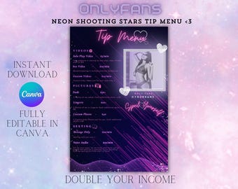 Neon Shooting Stars OnlyFans-tipmenu, bewerkbare sjabloon, tipmenusjablonen, fansly-sjabloon, modern tipmenu, maker voor volwassenen, camgirl