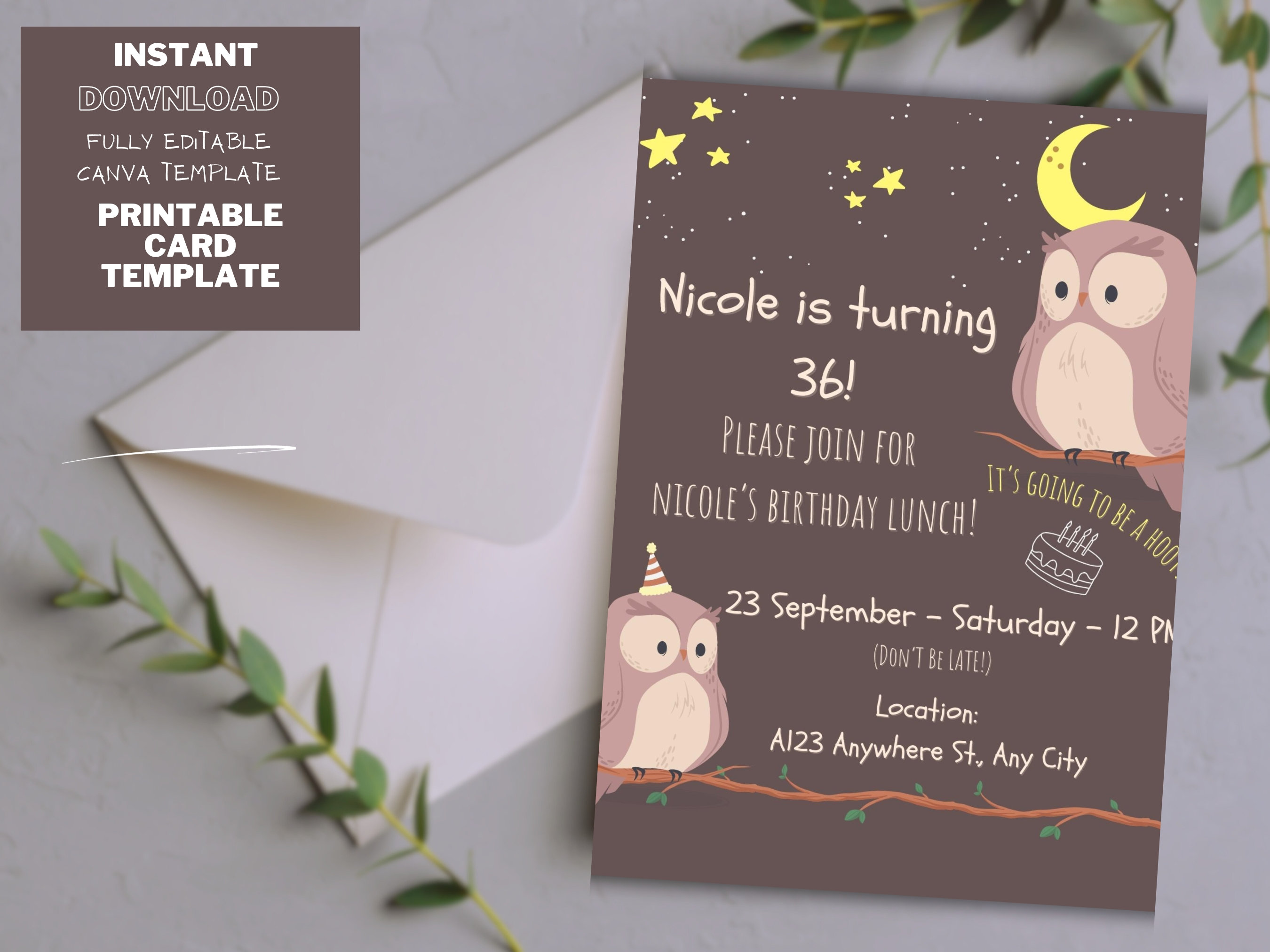 It's Going to Be a Hoot! Cute Editable Digital Download Birthday Invitation  Template, Autumn, Cute, Birthday, Birthday Invitation, Printable - Etsy, image size:2700x2025
