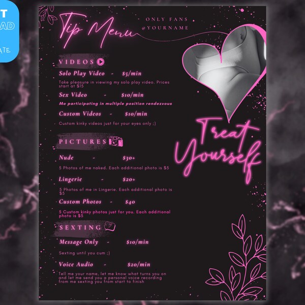 Neon OnlyFans Tip Menu | Editable Template | Canva Template | Tip Menu Templates | Fansly Template | Modern Tip Menu | Digital Download