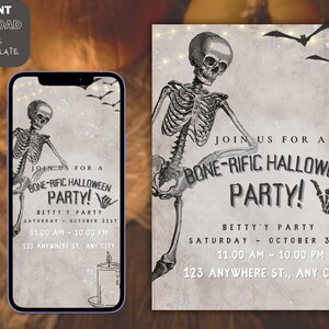 Bone-Rific Halloween Digital Download Party Invitation, Editable Template, Editable Halloween Invite, Party Invite, Fun, Instant Download