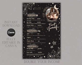 Celestial OnlyFans-tipmenu | Bewerkbare sjabloon | Canvassjabloon | Menusjablonen tip | Fansly-sjabloon | Modern tipmenu | Digitale download