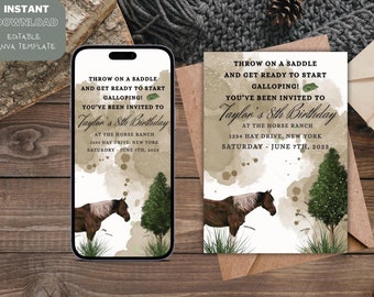 Horse Birthday Invitation – Ranch Party, Equestrian Theme (Digital Download)