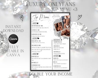 Zwart-wit, luxe, modern OnlyFans-tipmenu, camgirl, maker voor volwassenen, betrokkenheid van fans, abonnee van fans, exclusieve content, maker van fans
