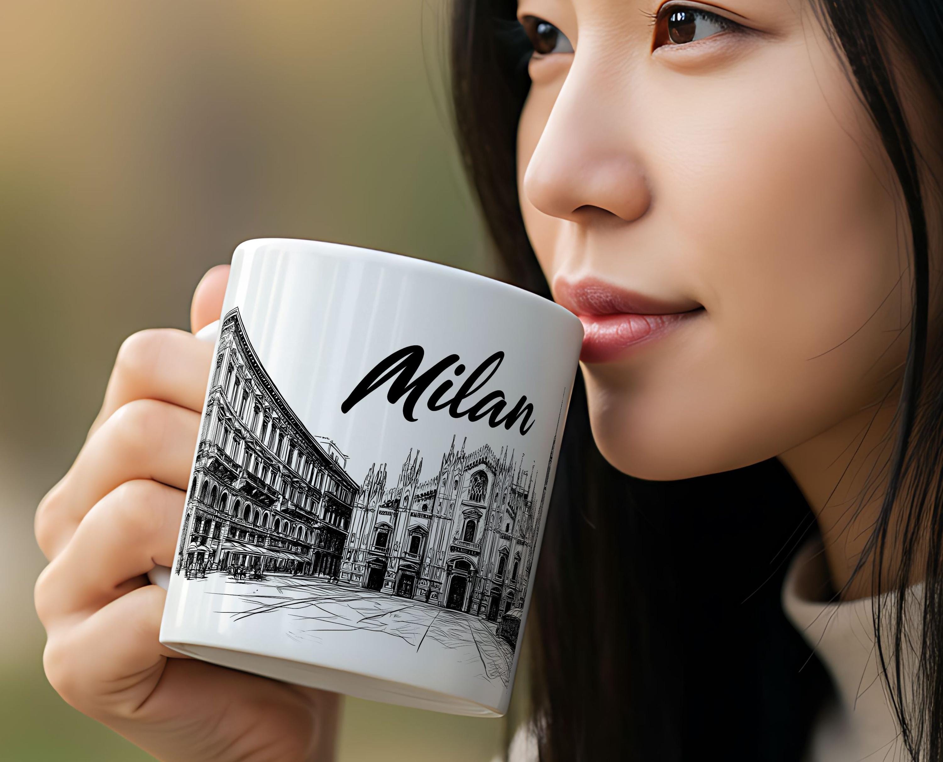 Milan Italy Travel Mug – Black & White Landmark Sketch Design