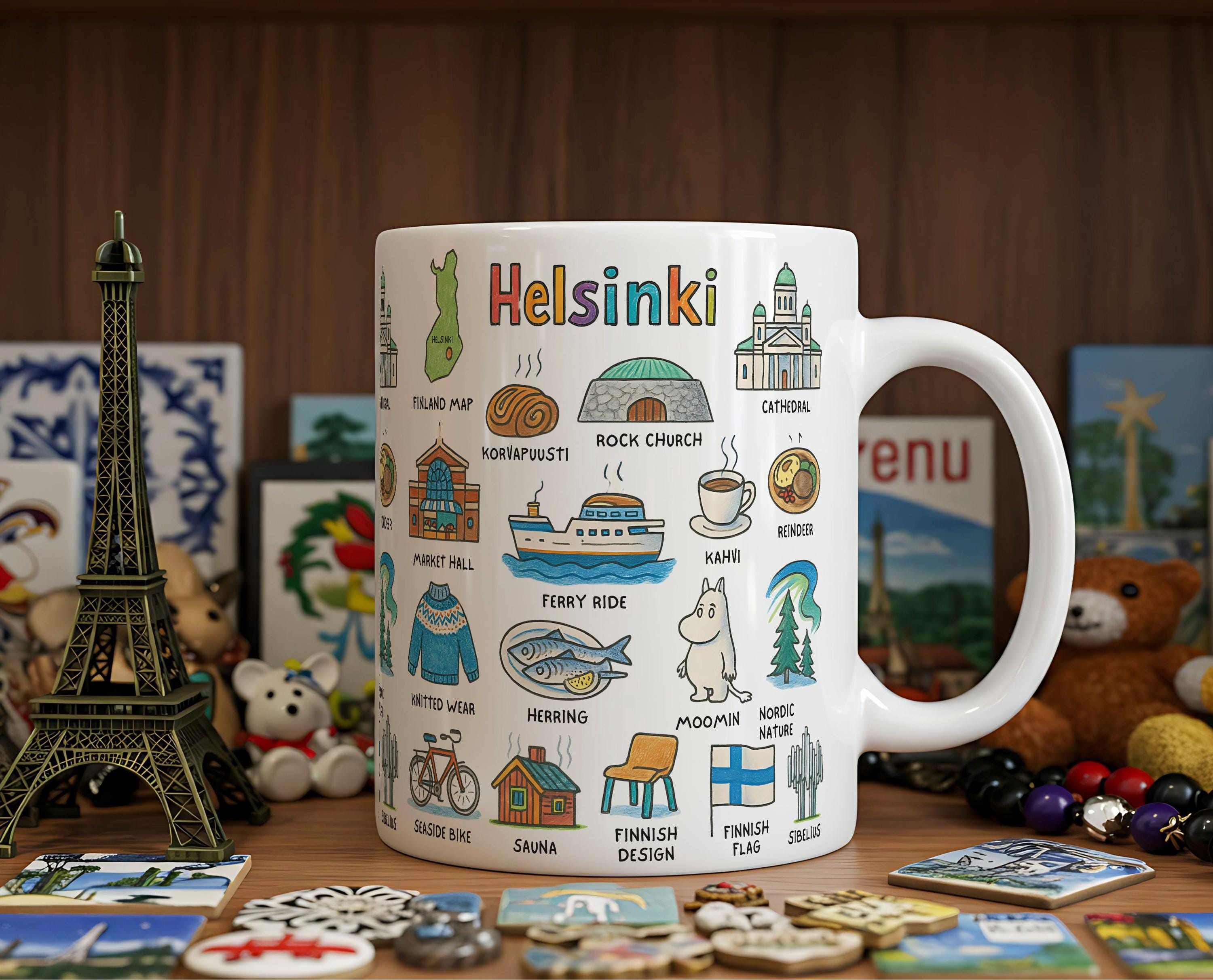 Helsinki Finland Mug | Colorful Ceramic Icons Travel Mug | 11oz