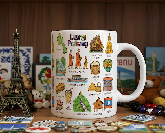 Luang Prabang Laos Mug | Colorful Ceramic Icons Travel Mug | 11oz