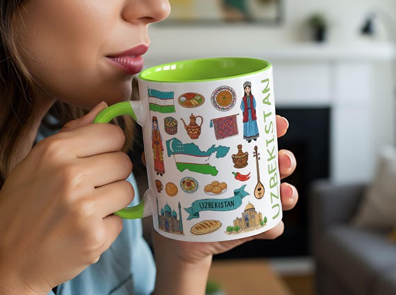 Uzbekistan Mug | Two-tone Ceramic Travel Mug | 11oz 325ml