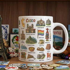 Cusco Peru Mug | Colorful Ceramic Icons Travel Mug | 11oz 325ml | Starbucks ‘Been There’ Inspired