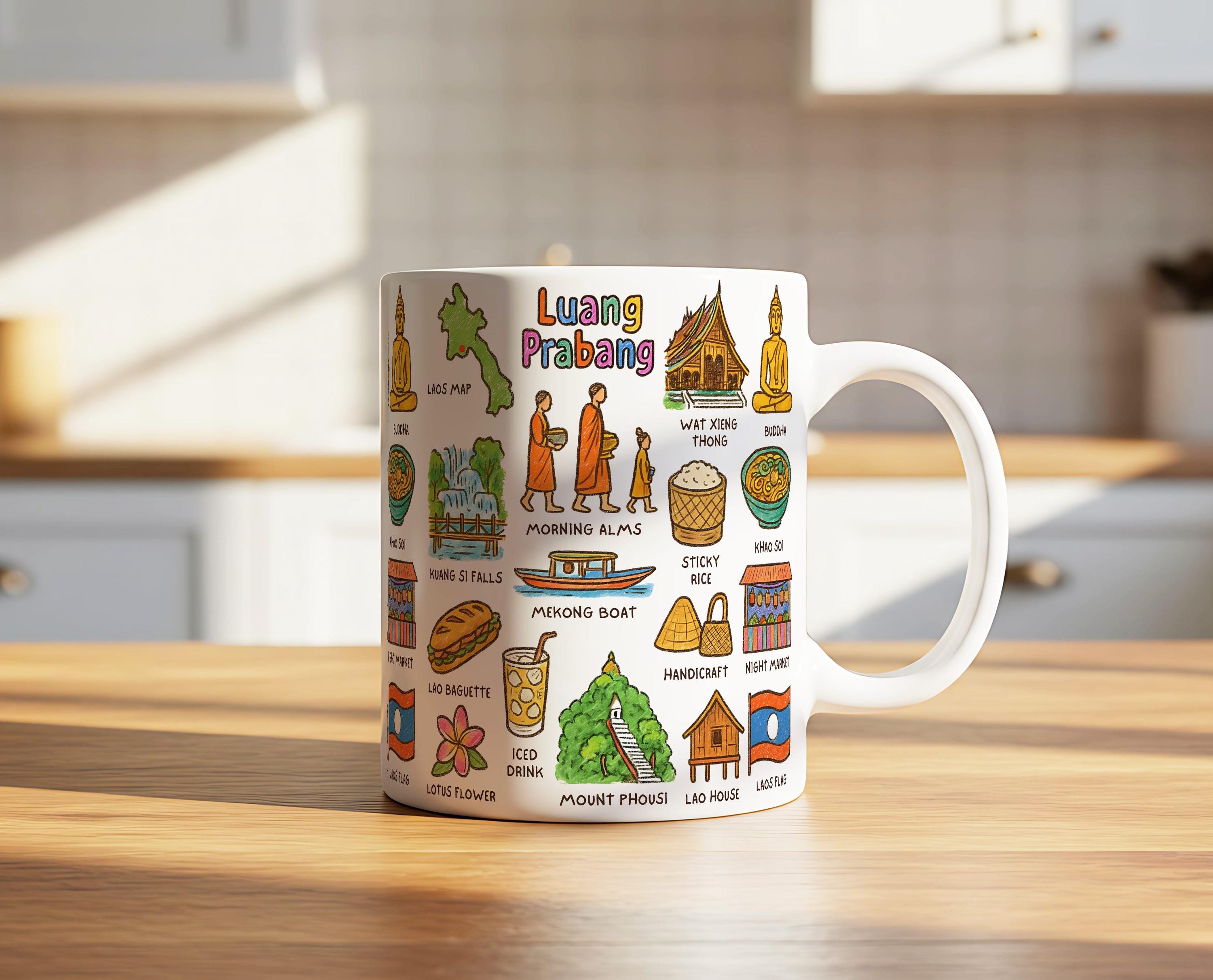 Luang Prabang Laos Mug | Colorful Ceramic Icons Travel Mug | 11oz 