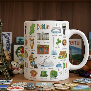 Dublin Ireland Mug | Colorful Ceramic Icons Travel Mug | 11oz 325ml | Starbucks ‘Been There’ Inspired