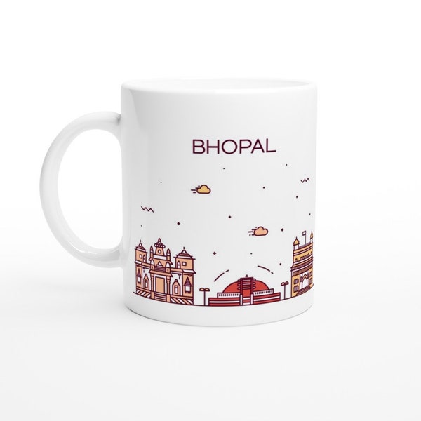 Bhopal India Skyline Travel Mug | White 11oz Ceramic | Gifts and Presents