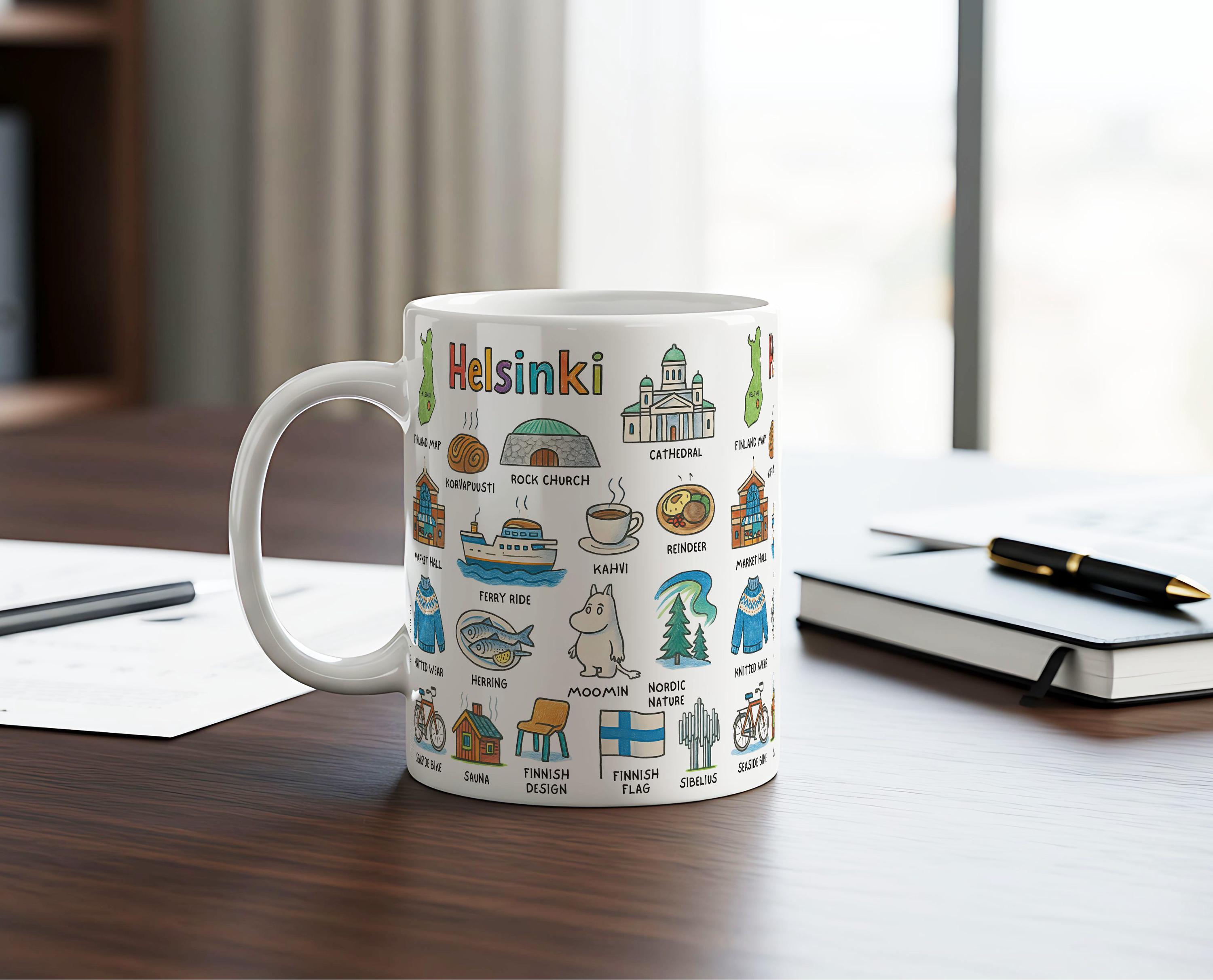 Helsinki Finland Mug | Colorful Ceramic Icons Travel Mug | 11oz