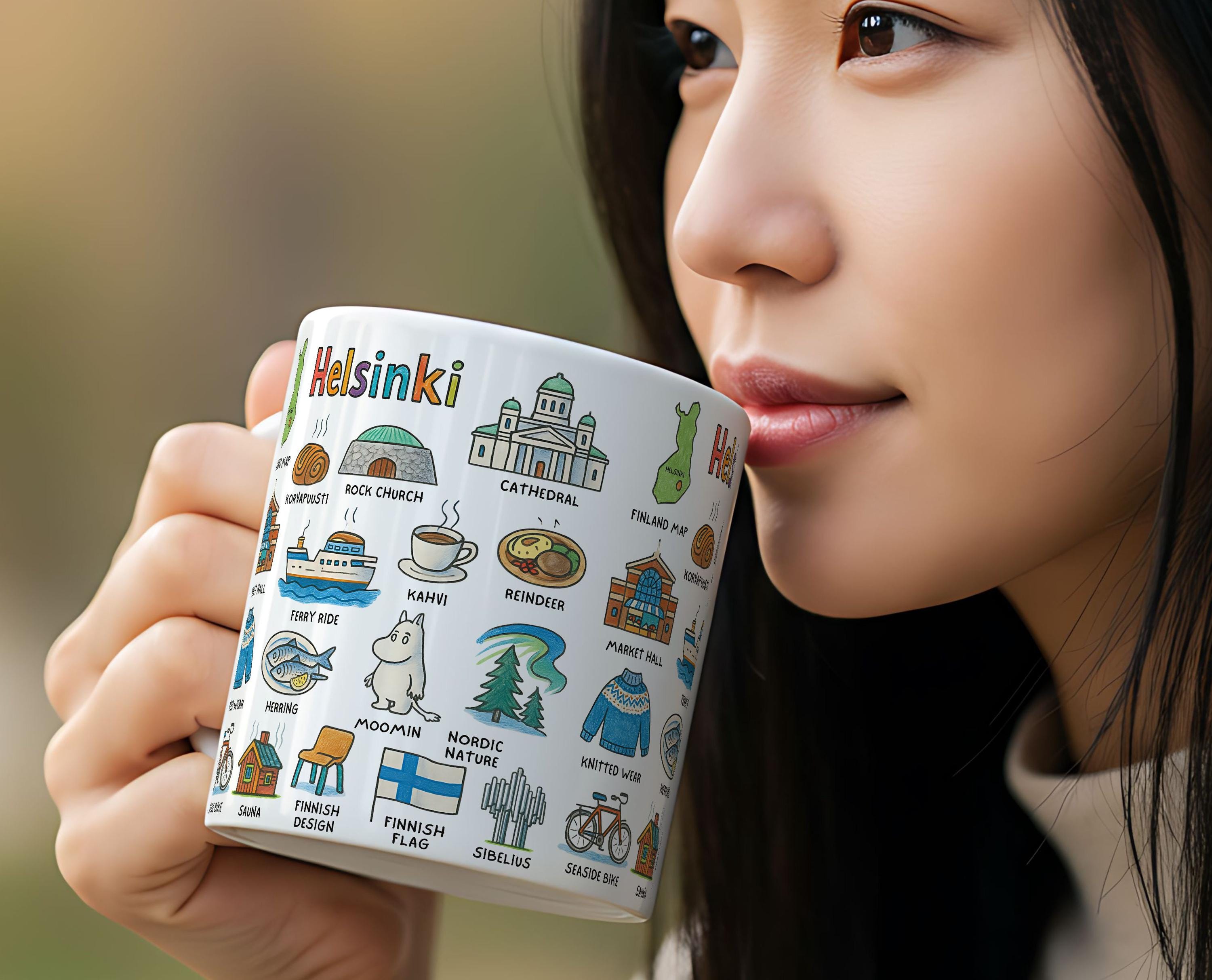 Helsinki Finland Mug | Colorful Ceramic Icons Travel Mug | 11oz