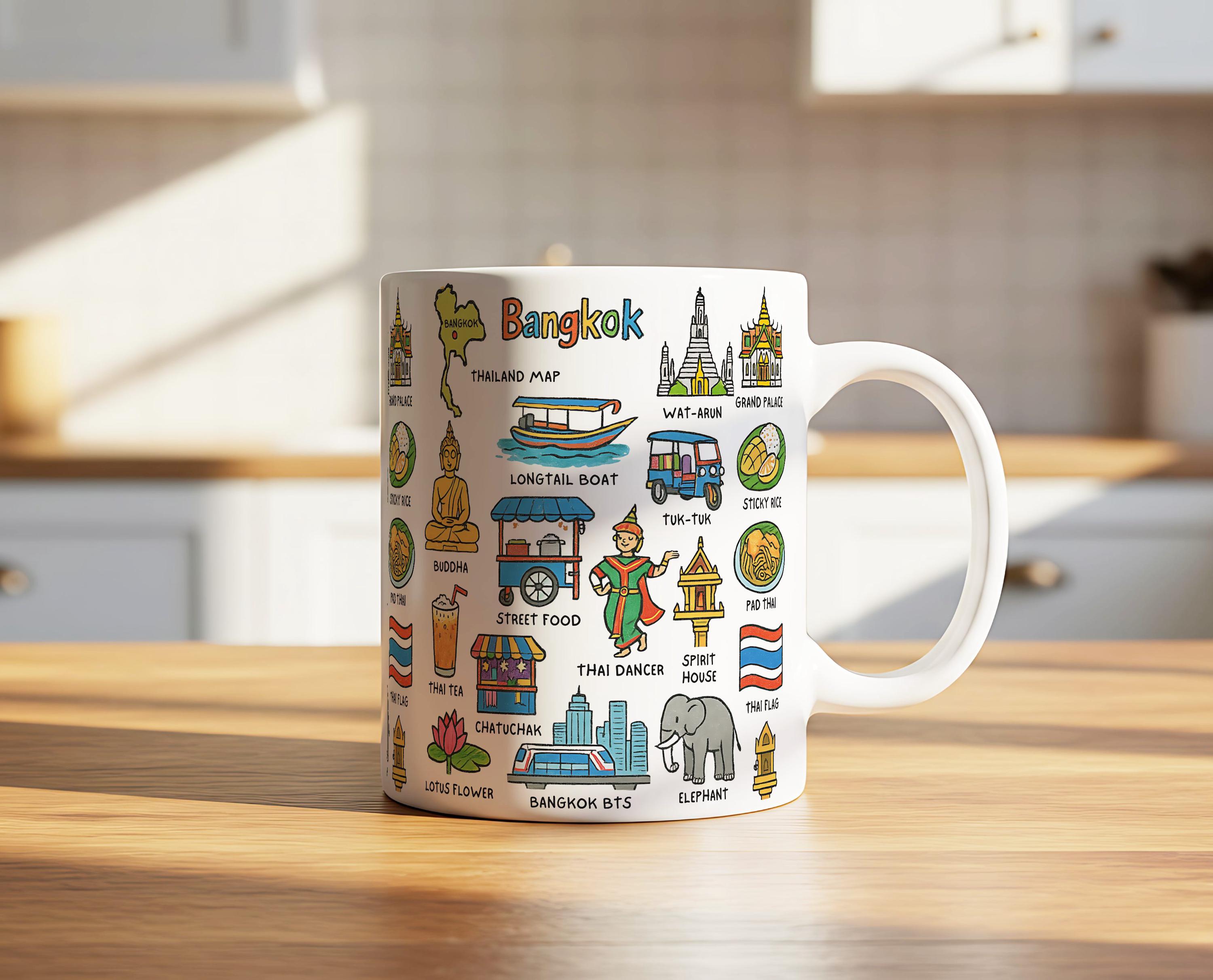 Bangkok Thailand Mug | Colorful Ceramic Icons Travel Mug | 11oz 