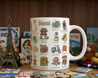 Hanoi Vietnam Mug | Colorful Ceramic Icons Travel Mug | 11oz 325ml | Starbucks ‘Been There’ Inspired