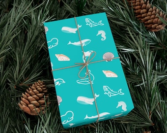 Dolphin and Sea Horses Wrapping paper, Wrapping Paper for Kids, Kids Birthday Wrapping Paper, Under The Sea Wrapping Paper, Kids gift wrap