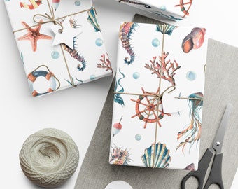 Watercolor Gift Wrap | Ocean Wrapping Paper | Sea Life Wrapping Paper | Nautical Wrapping Paper | Under The Sea Marine Gift Wrap