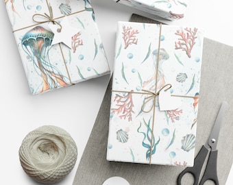 Watercolor Sea Animal Gift Wrap | Ocean Wrapping Paper | Sea Life Wrapping Paper | Nautical Wrapping Paper | Under The Sea Marine Gift Wrap