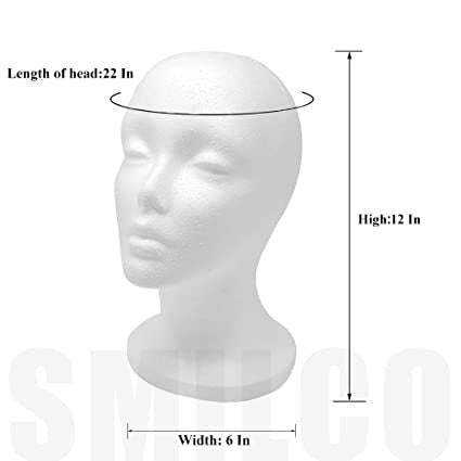 Basic Male Styrofoam Head Display White measuring 12Tall. Simple way to  show off hats, wigs and any head gear.