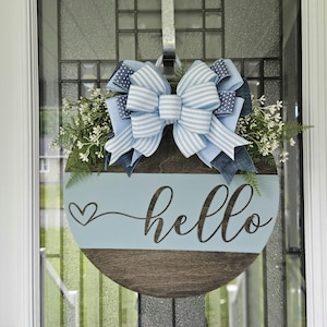 Hello with heart wood door hanger, 16 inch welcome wood wreath, door hanger welcome sign, farmhouse door decor
