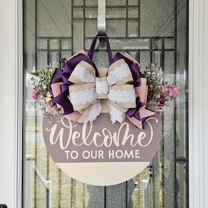 Lavender Welcome Door Hanger: Farmhouse Wood Sign