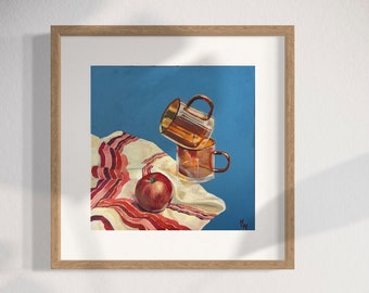 Mid-Century Fruit Still Life Art Print: Nostalgic Kitchen Decor