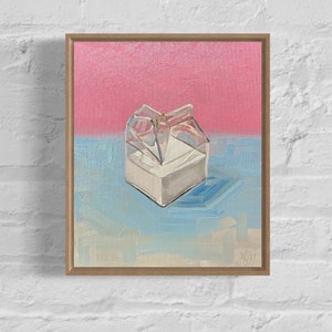 Oil Painting Milk Carton Glass Fun Still Life Painting Kitchen Art Dining Art Decor Wall Art Affordable Original Framed Pink Blue Painting