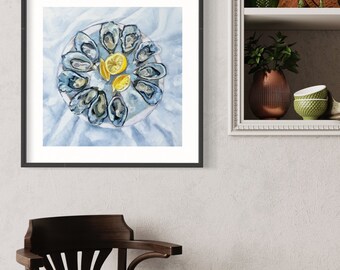 Oyster Painting Print: Coastal Kitchen Art, Seafood Still Life