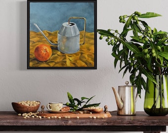 Gießkanne Stillleben Kunst: Senf & Blau Malerei (Digitaler Download)