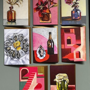 Art Blank Card Set: Floral, Geometric, Food Prints with Gold Envelopes