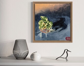 Plant Painting Original Framed Golden Pathos Acrylic Painting Affordable Art Plant Wall Art Plant Painting Acrylic original painting