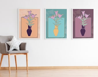 Retro Flower Art Print, Lily in a Vase Poster, Floral Wall Art, Botanical Home Decor