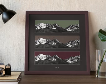 Snowy Mountains Digital Painting, Mountain Adventure Art Print, Colorful Mountain Wall Art, Customizable