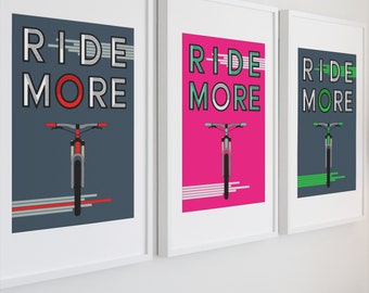 Ride More Mountain Bike Art Print, Bicycle Wall Decor. Unique Bike Poster, Simple Mountain Bike Artwork, Colorful Gift For Cyclist, Bike Art