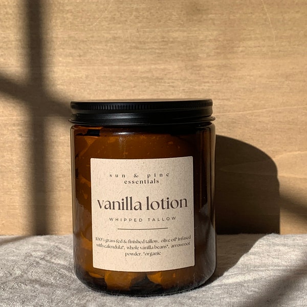 Organic Vanilla Bean Infused Whipped Tallow Lotion | Organically Scented | Artificial Fragrance Free