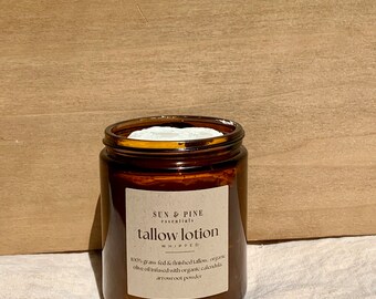 Loción de sebo batida / De vacas alimentadas con pasto / Caléndula orgánica y aceite de oliva / Nutrición calmante para la piel / SIN PERFUME