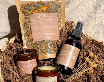 Postpartum Healing Bundle | New Mom Gift | Herbal Perineum Balm | Soothing Peri Spray | Organic Sitz Bath | Tallow Nipple Butter