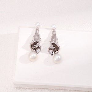 Natural Pearl, Gold Pearl Earrings Dangle, Pearl Earrings Dangle Silver, Wedding Earrings Gold, Silver Dangly Earrings, Unique Gift For Her