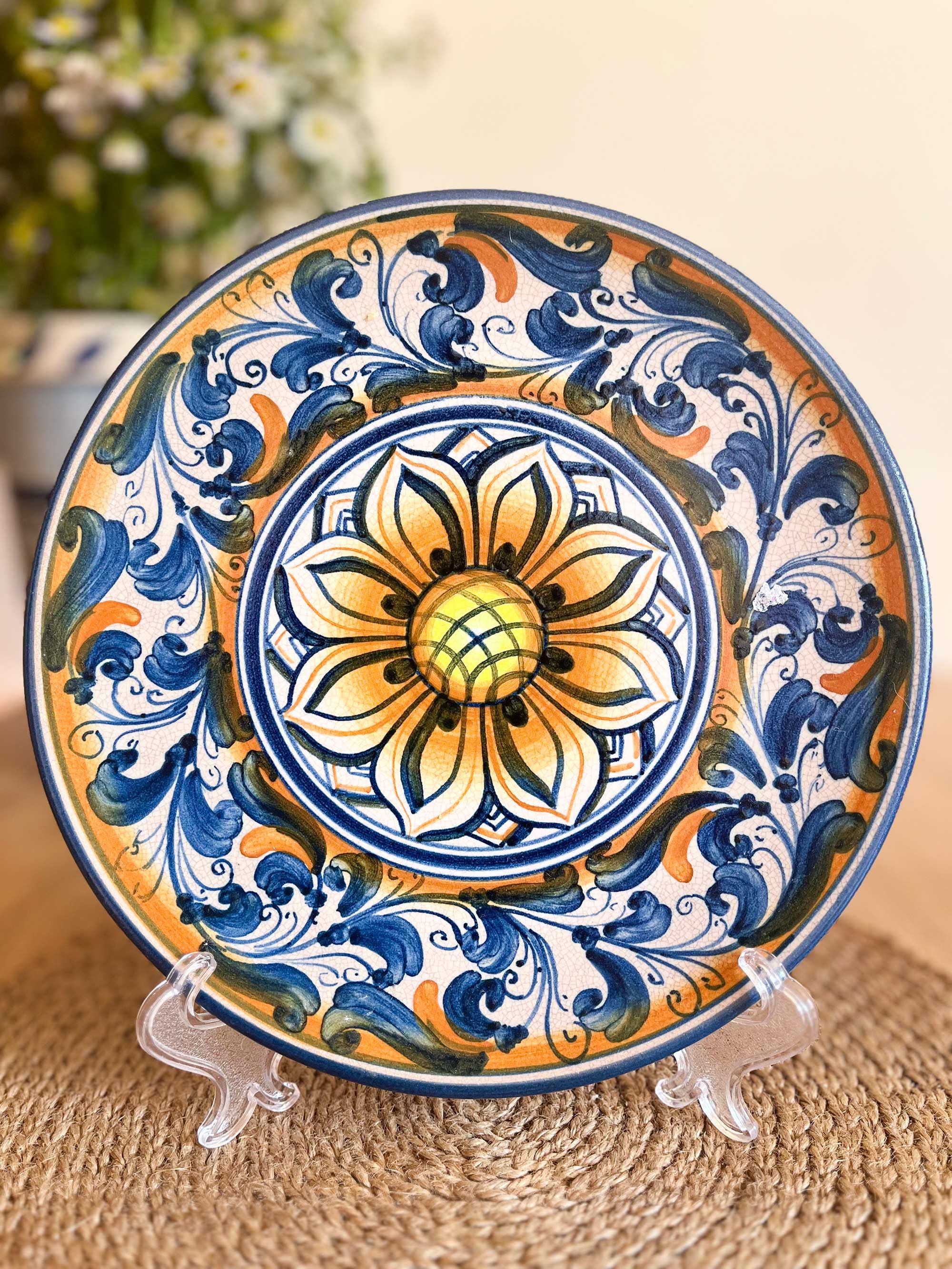 Vintage Sciacca Italy Plate, Blue & Yellow Sicilian Pottery