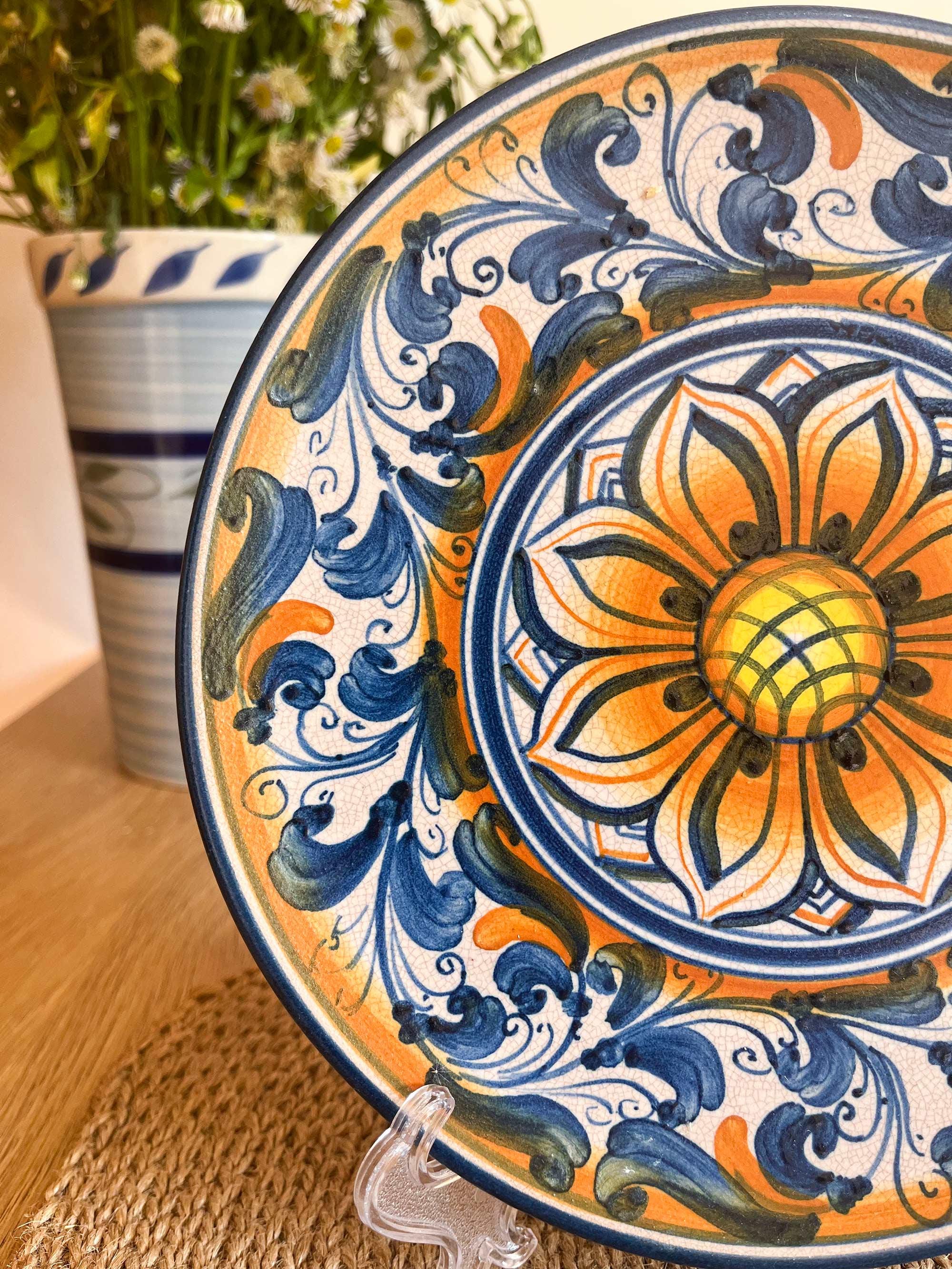 Vintage Sciacca Italy Plate, Blue & Yellow Sicilian Pottery