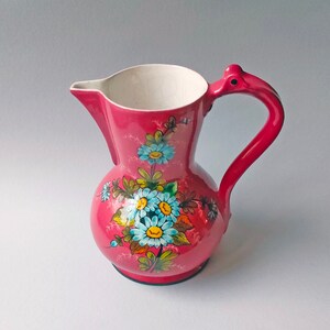 Vintage Keramikkrug, Italienischer Weinkrug, Blumenvase mit Handgemalten Blumen