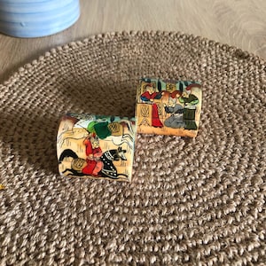 Handbemalte Knochen Miniatur Schmuckschatulle, Handbemalte Schmuck oder Ring Box, Handgemalte Szene Persischen Stils