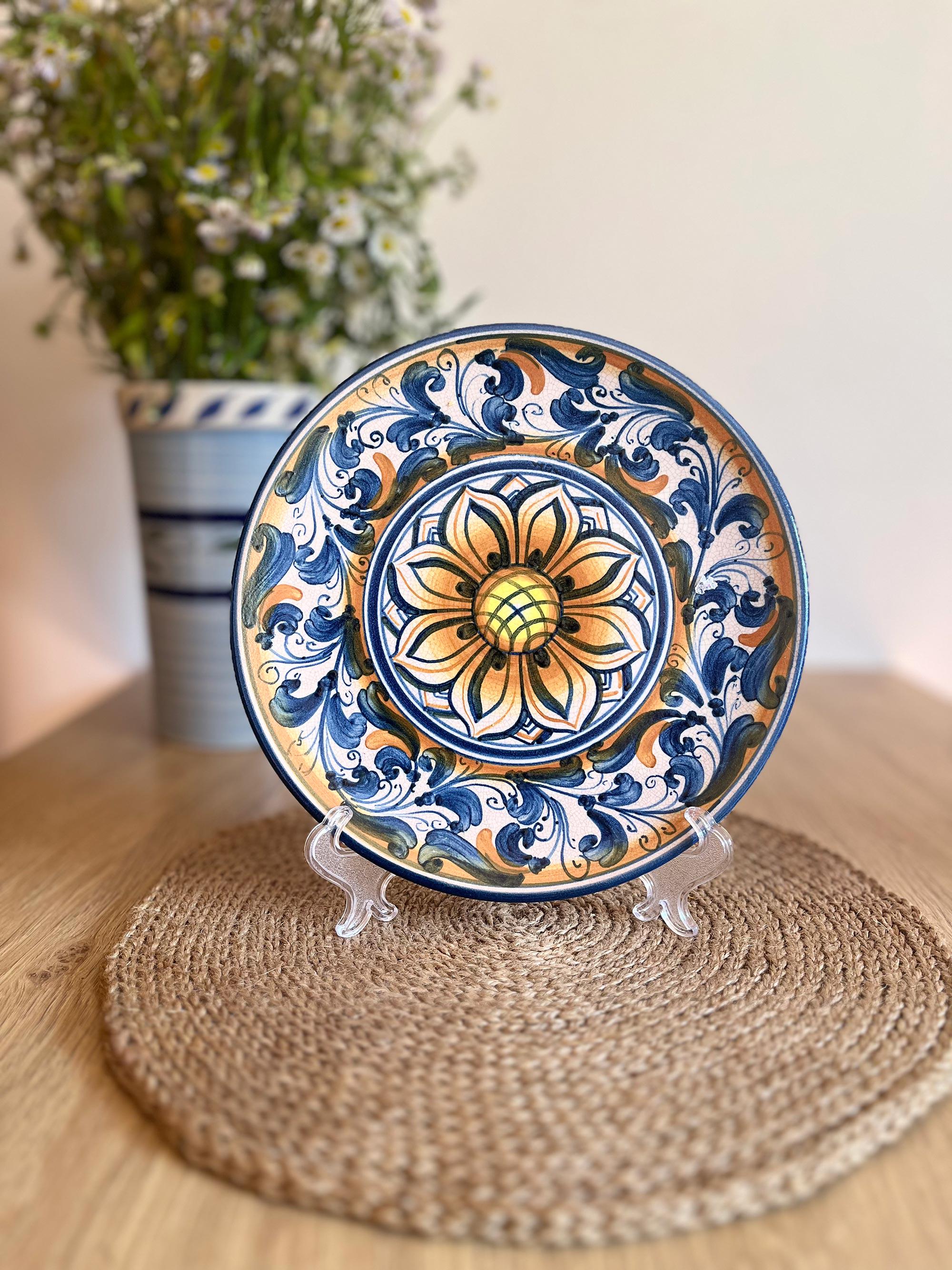 Vintage Sciacca Italy Plate, Blue & Yellow Sicilian Pottery